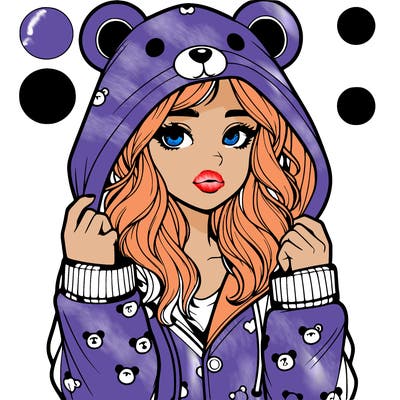 realistic girl in a animal pjs hoodie