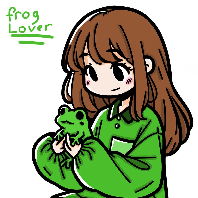 girl with long hair and a oversized shirt. and she is holding a frog