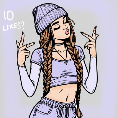 realistic teenage girl with braids and a beanie and crop top doing 🫶🏼