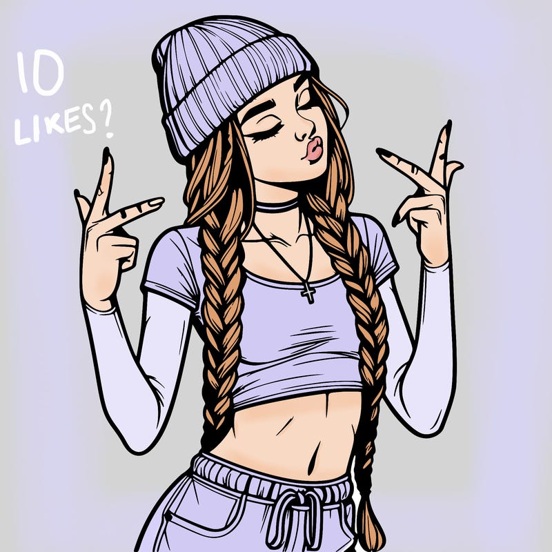 realistic teenage girl with braids and a beanie and crop top doing 🫶🏼