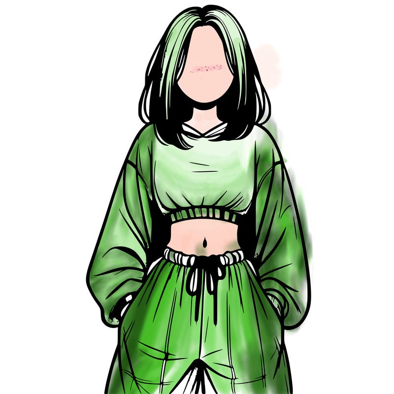 realistic girl faceless with baggy pants and a crop top