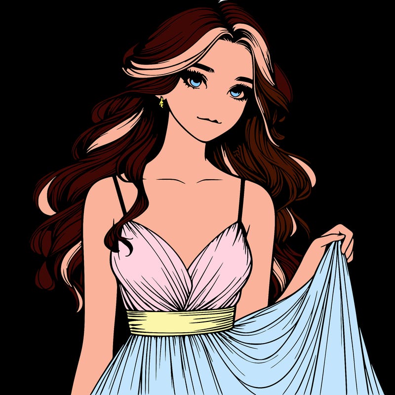 realistic girl in flowy silky prom dress