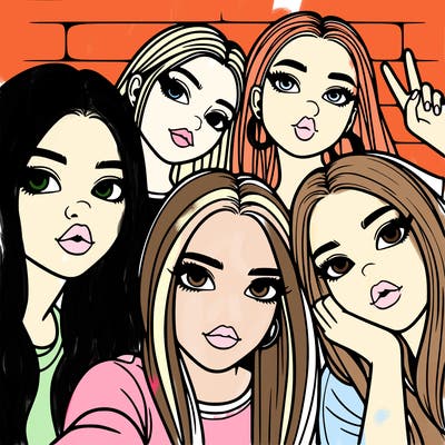 group of teen girls friends y2k up close in a selfie