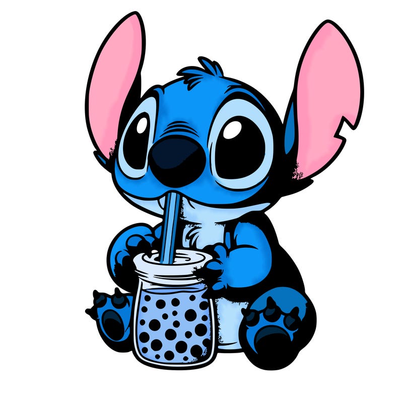 stitch drinking boba tea