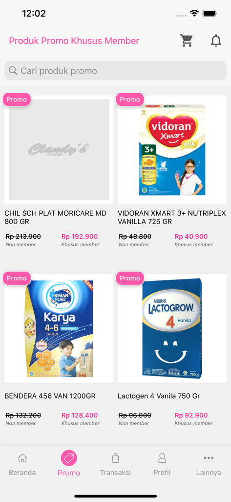 Clandys - Interface of the Clandys app showing a list of baby formula products with member discount prices