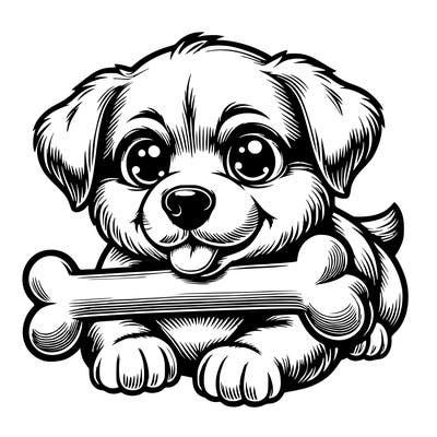 realistic cute puppy with a bone in its mouth