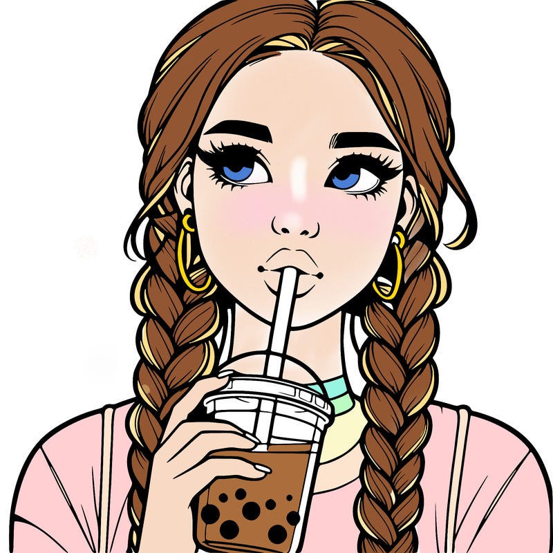 realistic girl with braided hair drinking boba