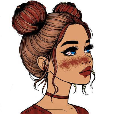 realistic girl with buns on the top of her head