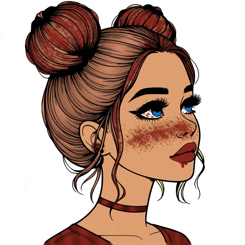 realistic girl with buns on the top of her head