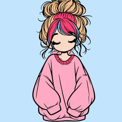 girl with baggy sweatshirt and messy bun