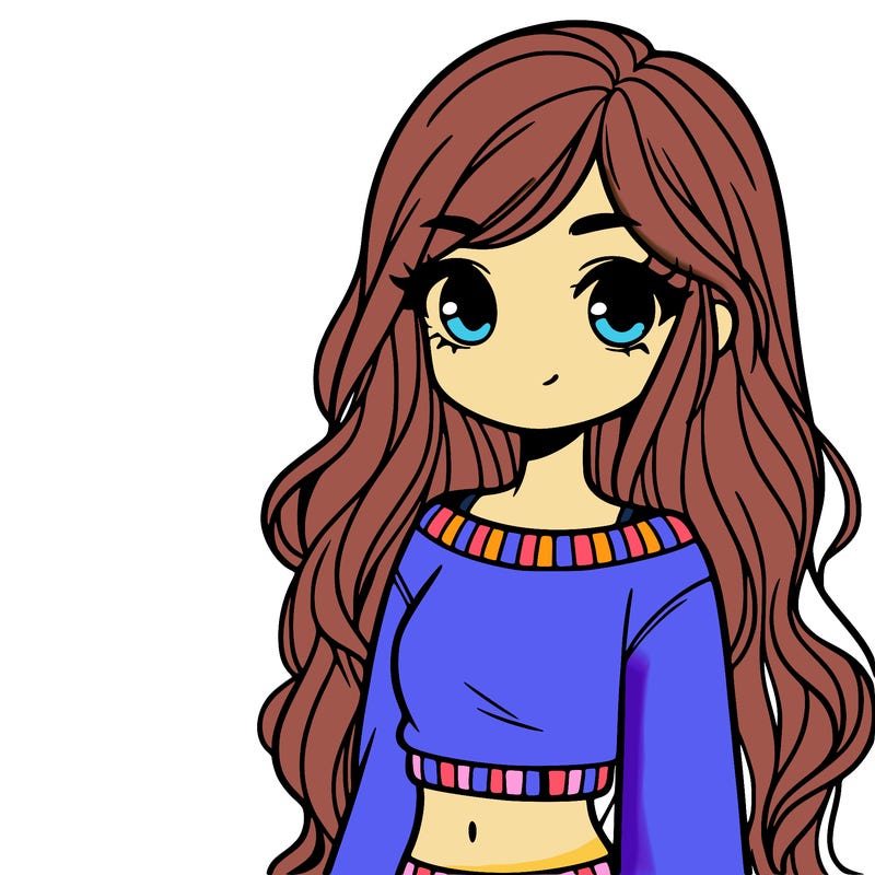 girl with long hair and a crop top with a sweater