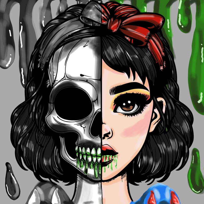 realistic girl with half skull mask