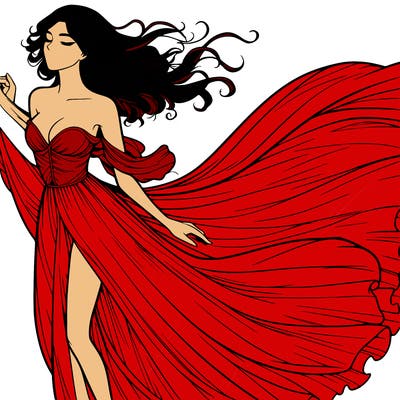 realistic woman in dress flowing the the wind