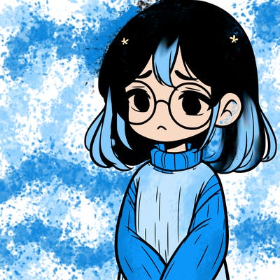 sad girl with glasses in a sweater
