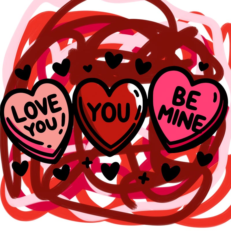 three hearts that say, love you be mine
