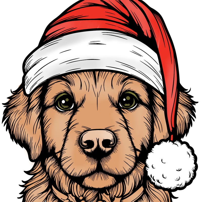 realistic dog with a christmas hat