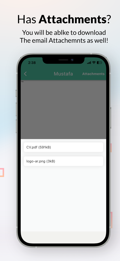 Receive SMS Online - Interface de l'application Recevoir SMS en Ligne montrant des pièces jointes téléchargeables comme un CV et un logo provenant d'un e-mail temporaire