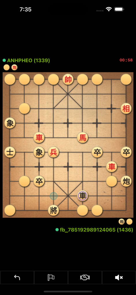 Co Up, Co Tuong Online XQChess - A digital Co Tuong match in progress on XQChess showing the board pieces and player ELO ratings