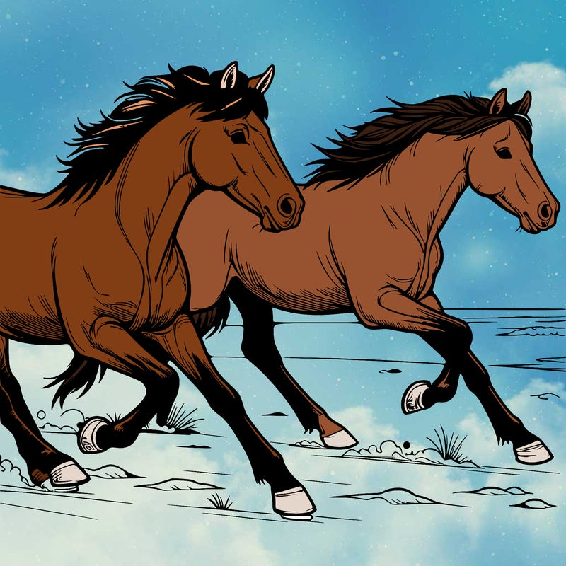 realistic wild horses running across a beach