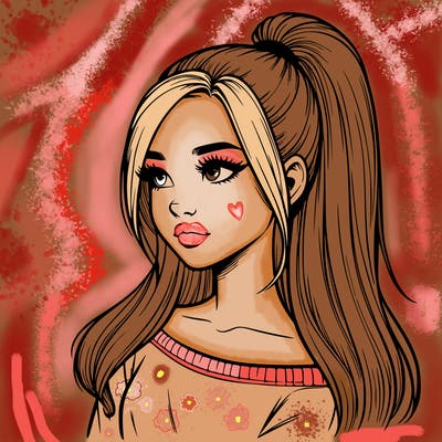 realistic girl with a high ponytail