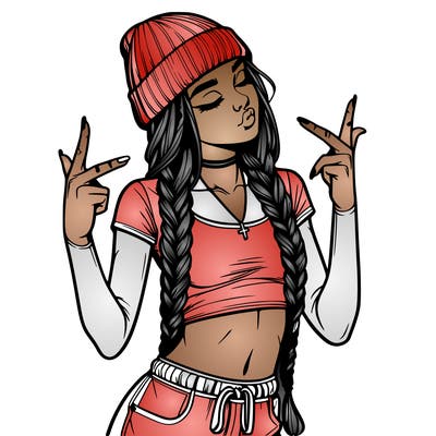 realistic teenage girl with braids and a beanie and crop top doing 🫶🏼