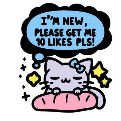 kitty taking a nap dream talking and saying "i'm new, please get me at least 10 likes pls!!"