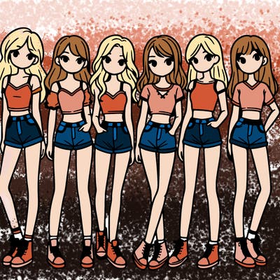 a group of girls wearing crop tops and shorts