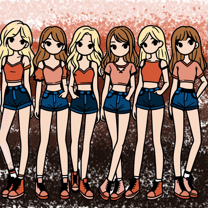 a group of girls wearing crop tops and shorts