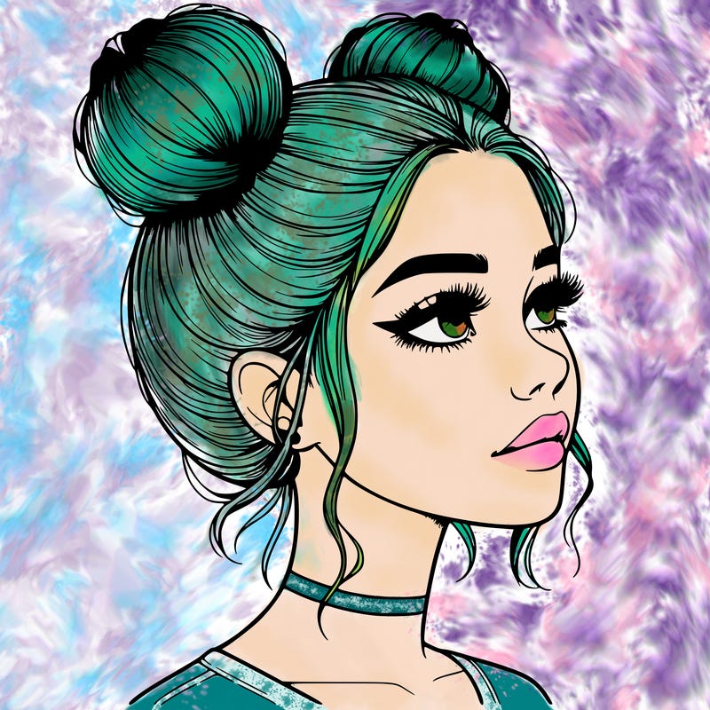 realistic girl with buns on the top of her head