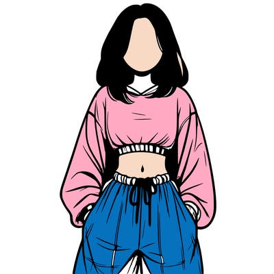 realistic girl faceless with baggy pants and a crop top