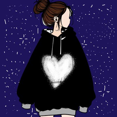 realistic girl with a oversized sweatshirt on and a bun