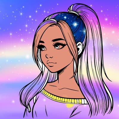 realistic girl with a high ponytail