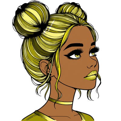realistic girl with buns on the top of her head