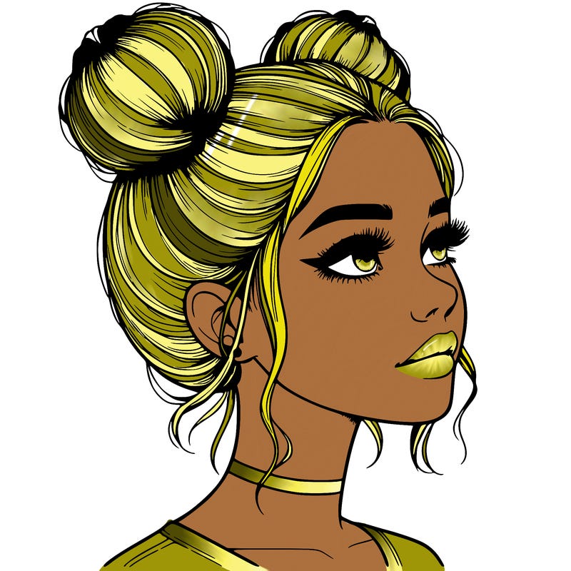 realistic girl with buns on the top of her head