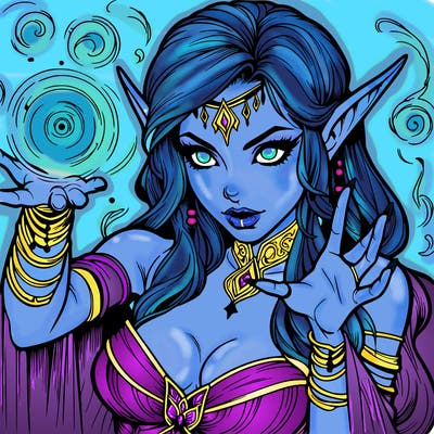 realistic scary beautiful elf sorceress casting spell