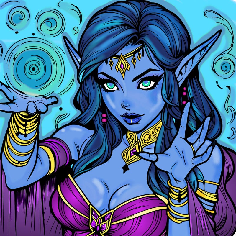 realistic scary beautiful elf sorceress casting spell