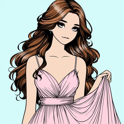 realistic girl in flowy silky prom dress