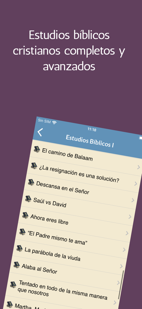 Estudios Bíblicos y Biblia - Lista de estudios bíblicos cristianos avanzados en español dentro de la interfaz de la aplicación.