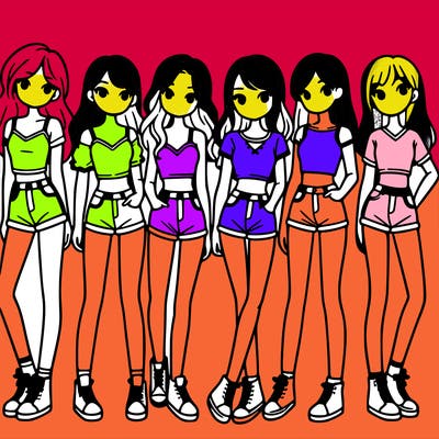 a group of girls wearing crop tops and shorts