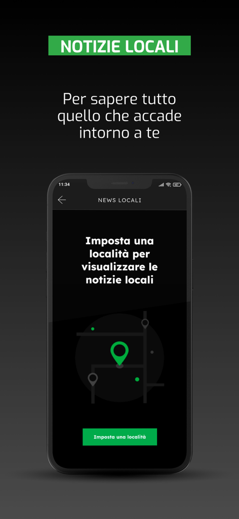 ANSA mobile app interface showing the local news location setup screen