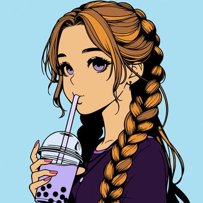 realistic girl with braided hair drinking boba