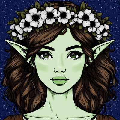 realistic female elf with flower crown