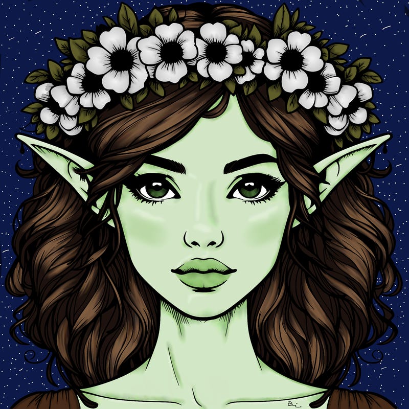 realistic female elf with flower crown