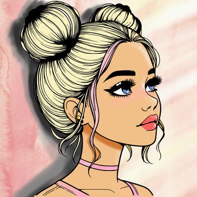 realistic girl with buns on the top of her head