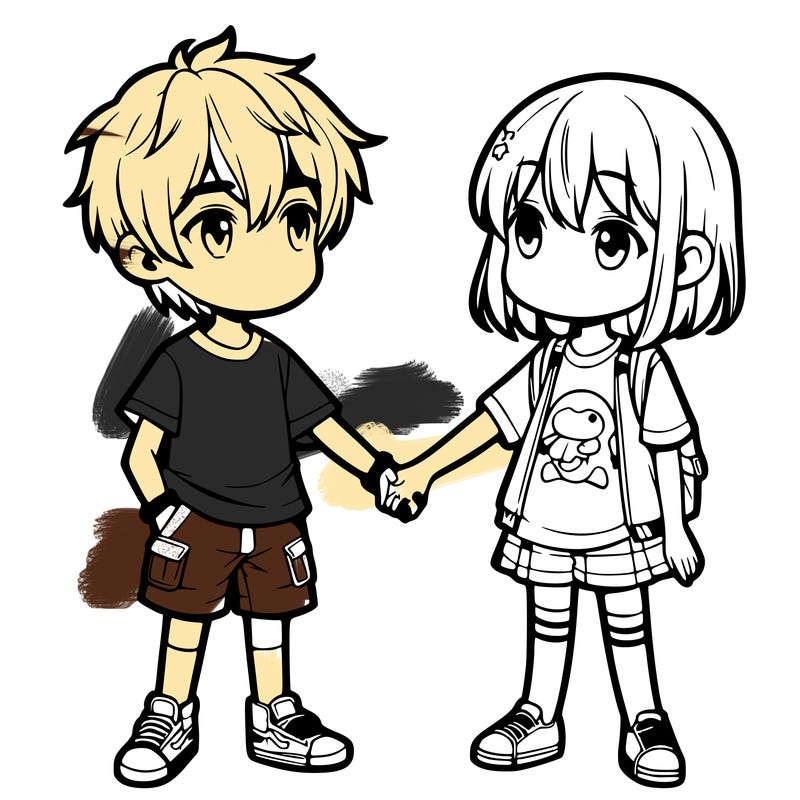 girl and boy holding hands anime