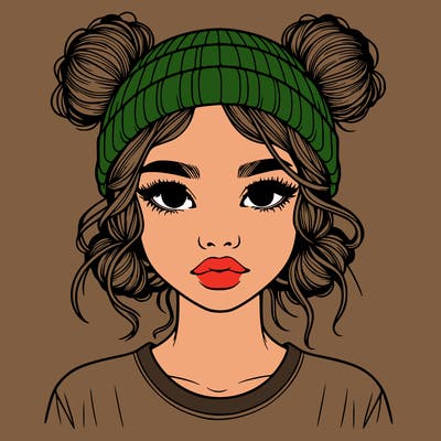 realistic girl with buns in her hair with a beanie on