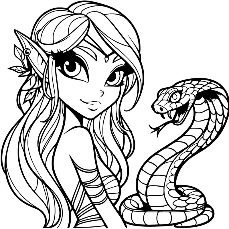 realistic snake themed dangerous fae girl