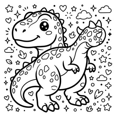 Discover the cutest dinosaur on the block with this delightful Kawaii Tyrannosaurus Rex coloring page! Perfect for fans of adorable creatures and prehistoric fun, this template brings a smile to every coloring session.
