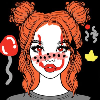 realistic girl with two buns in hair and lips