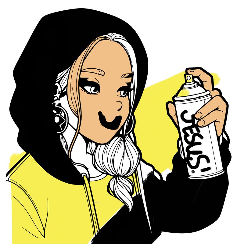 a realistic girl, spray painting